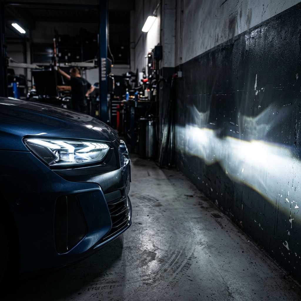 Headlight alignment after collision on a modern vehicle