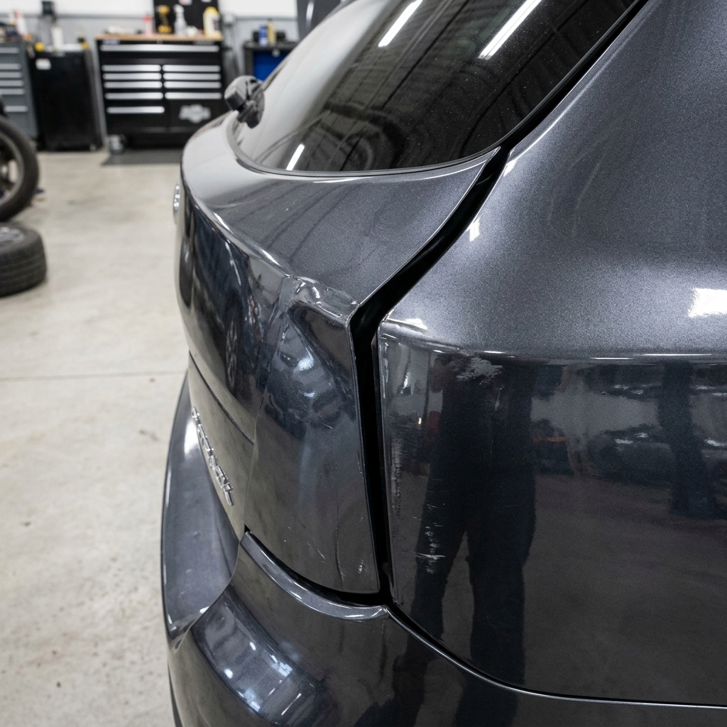 Rear-end collision damage affecting trunk and hatchback alignment