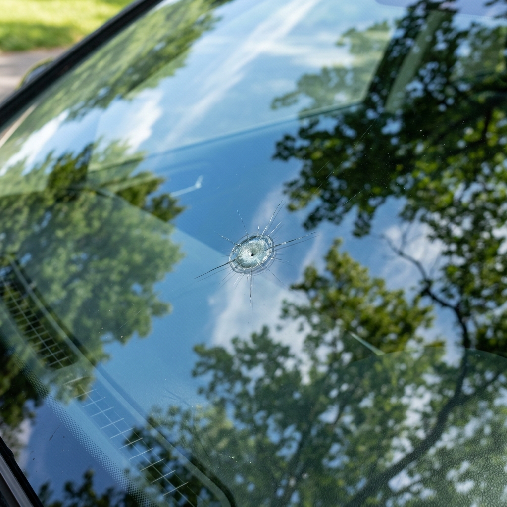 Windshield crack and damage on a modern car after a collision