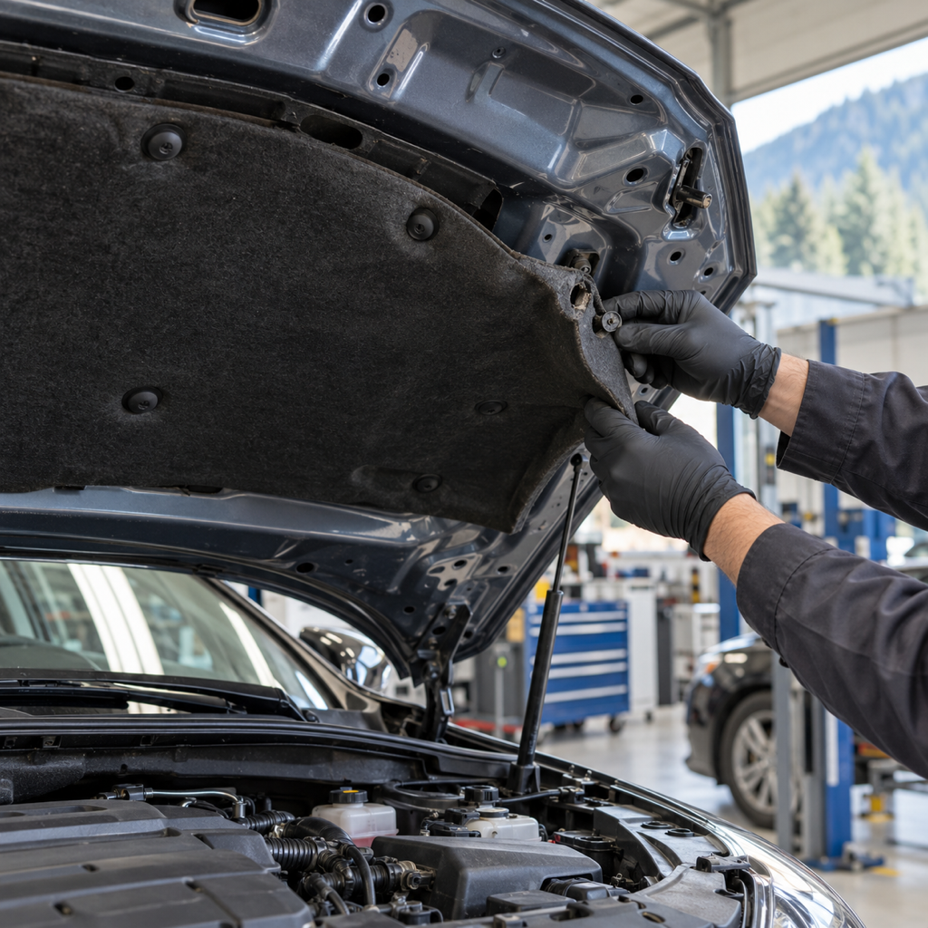 A New Under-Hood Rattle Led to a Damaged Hood Liner After Collision Repair